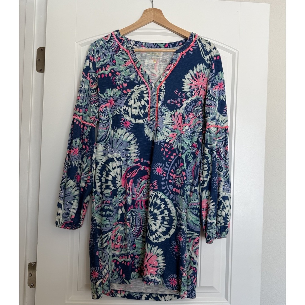 Lilly Pulitzer Joy Tunic Dress Deep Indigo Gypsea Girl Pink Tassels Women M‎
